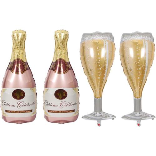 Champagne Bottle Balloons Champagne Glass Balloon Mylar Foil Balloons Birthday Engagement Bachelorette Party Bridal Shower Wedding Celebration Anniversary Decorations 4PCS