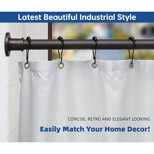 BRIOFOX Industrial Shower Curtain Rod - Never Rust Non-Slip 43-72 Inch Stainless Steel, Bronze, Painted-gold Finial