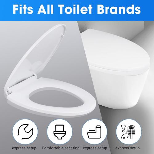 White MUU Toilet seat, Slow Close, White heavy duty Toilet Seat with Non-slip Seat Bumpers Easy to Install & Clean PP Material Replacement Toilet Seat Fits All Toilet Brands Elongated Toilets(MU220-PP)