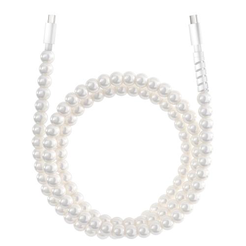 USB to USB C Cable for iPhone 17 Charging Cord 3.3FT Beaded Pearls iPhone Charger Cord for iPhone 17 16 15 Plus Pro Max Air 16E Type C Charger Fast Charging Cable for Samsung Galaxy S25 S24 iPad 10th