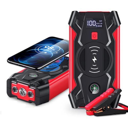 Car Jump Starter, 800A Peak 12V 20000mAH Output Portable Battery Booster, Mobile Phone Charger with USB Port, LED Flashlight (Color : Red, Power display : Digital display)