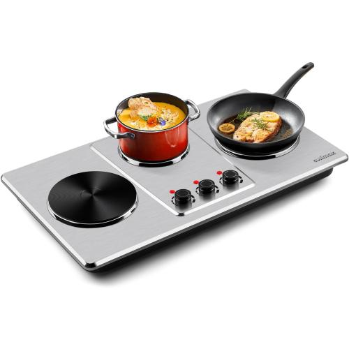 Cusimax Hot Plate,Countertop Triple Burner with 7″Cast Iron Cooktop,Electric Hot Plate for Cooking,11 Level Temperature Setting