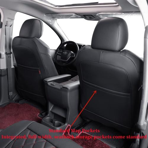 coverdream Sienna Seat Covers Custom Fit for 2021-2024 2025 Toyota Sienna LE & XLE (8-Seater),2nd Row Bench Seats w/Removable Middle Seat,Full Coverage Leather Car Seat Protector (Full Set,Black/Red)