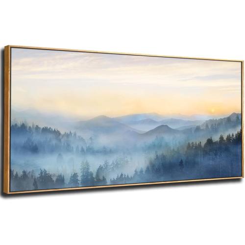 YJYart Canvas Wall Art Misty Forest Gold Wall Decor Nature Painting Modern Artwork for Bedroom Kitchen Office Wall Decorations 24x48 Inch