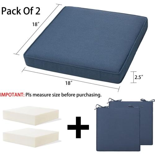 Magpie Fabrics Indoor Outdoor Waterproof Square Chair Cushion, 18 x 18 x 2.5, 2 Pack, Water Resistant Seat Cushions, for Patio Garden Office, Navy