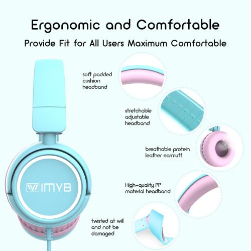 IMYB V1 Kids Headphones, Wired Stereo Foldable Tangle-Free 3.5mm Adjustable On-Ear Headphones for Kids for School/Toddlers/Childrens/Teens/Boys/Girls/Ipad/Tablet/Kindle/Phones/Travel/Plane (Cyan)