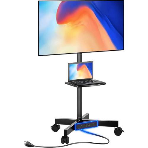 GREENSTELL TV Stand with Power Outlet, Mobile TV Cart on Wheels for 23-60 inch LED LCD Flat Curved Panel Screen TVs, up to 88 lbs, Height Adjustable Rolling TV Stand with AV Shelf, Max VESA 400x400mm