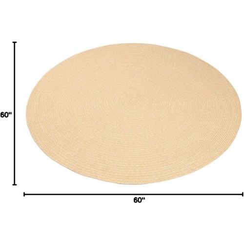 SAFAVIEH Washable Rug Outdoor Braided Collection - 5' Round, Beige & Tan, Handmade & Reversible, Non-Shedding & Easy to Clean, Ideal for Patio, Backyard, Mudroom (BRD315D)