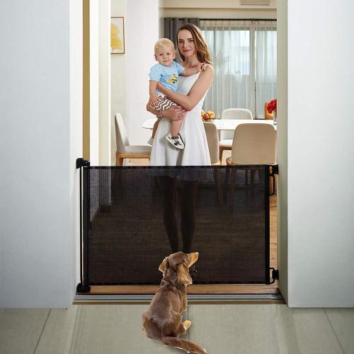 EasyBaby Retractable Baby Gate, 33 Tall, Extends up to 55'' Wide, Black/Child Safety Baby Gates, Pet Retractable Gates for Stairs, Doorways, Hallways, Indoor and Outdoor