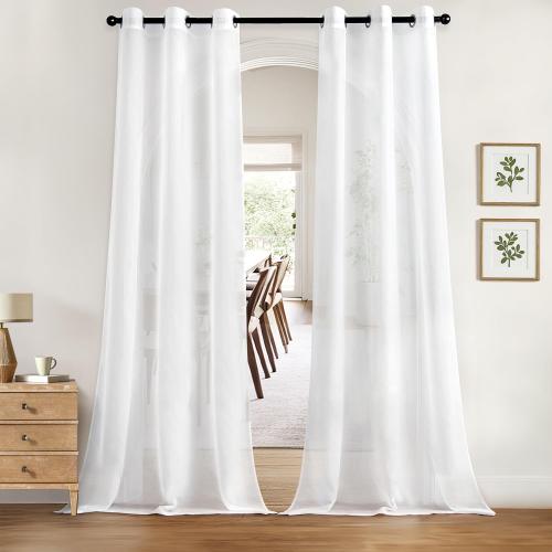 MIULEE Solid Color Sheer Curtains 84 Inches Long 2 Panels Set - Elegant Lightweight Grommet Light Filtering Window Voile Panels/Drapes/Treatment for Bedroom Living Room W42 x L84 Inch, White