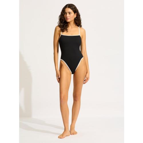 Seafolly Women's Square Neck High Legline One Piece Swimsuit (Size 4)