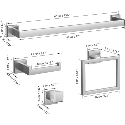 20-Pieces Brushed Nickel Bathroom Accessories Set, 23.6 Inch Bath Towel Bar Set, Stainless Steel Bathroom Hardware Set, Towel Racks for Bathroom Wall Mounted.
