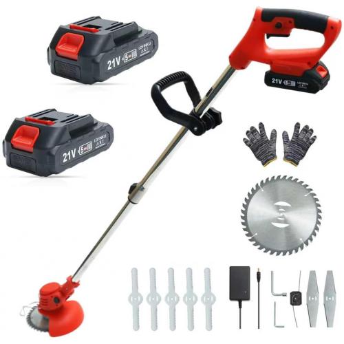 Cordless Weed Wacker, Lightweight Electric Grass Trimmer, 2 Batteries, Weed Trimmer, Adjustable Weed Eater,String Trimmers, Red
