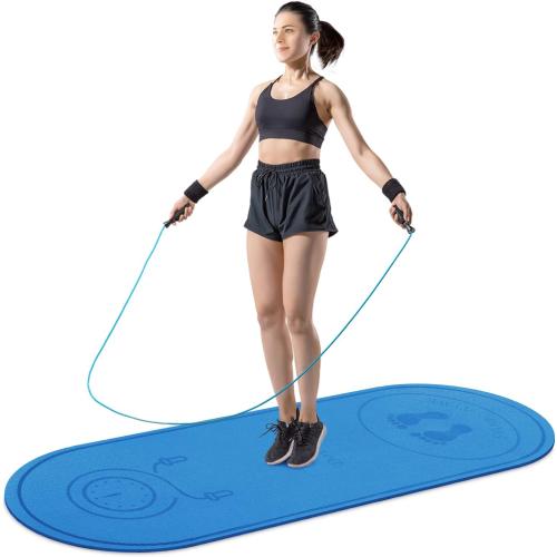 Blue Jump Rope Mat 71/63x24 Larger Non-Slip Indoor Outdoor Exercise Fitness Mat, High-Density Workout Shock Absorption for Home Gym Flooring Concrete Jumping Rope