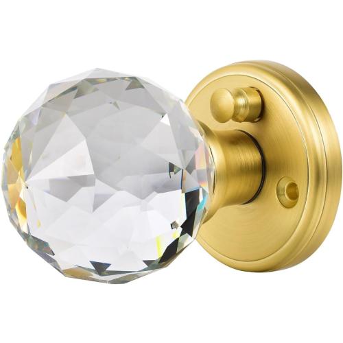 Crystal Glass Door Knobs Interior with Lock, Privacy Bathroom Bedroom Door Knobs Gold Door Knob, Satin Brass