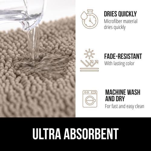 GORILLA GRIP Bath Rug Mat, Thick Soft Absorbent Chenille, Quick Dry Microfiber Mats, Rubber Backing Washable Shower Floor Rugs, US Designed Bathroom Bathmat Home Decor Accessories, 24x17, Gray Beige