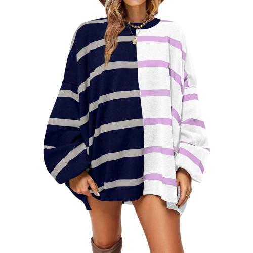 Soze L...Fisoew Womens Striped Pullover Sweater Crew Neck Long Sleeve Knitted Color Block Casual Loose Lightweight Sweaters for Women