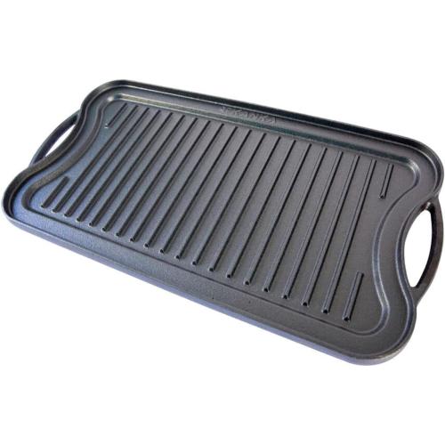 KANKA Grill Cast Iron Griddle - Extra Large Reversible Double-Sided Griddle for Gas Stove, BBQ Grill Plate, Flat Top Skillet for Stove Top, Outdoor Grill - 19.7in x 10.23in, Pre-Seasoned, Black