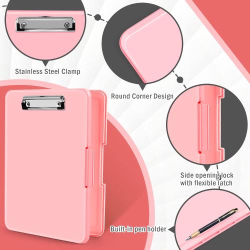 ANZNKU Clipboard with Storage 13x9.6in Storage Clipboard Heavy Duty, Plastic Clip Board with Side Opening, Nursing Clipboards Foldable, Letter Size Smooth Writing for Work, Study(Light Pink)