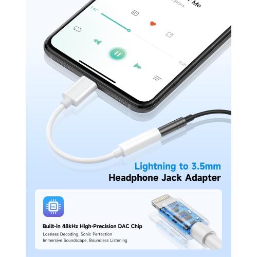 Apple MFi Certified Lightning to 3.5mm Headphone Jack Adapter -Premium Audio Quality & DAC Chip for Music Listening Car, Gym, Home Office, Compatible with iPhone 14/13/12/11/X/8/7 (White)