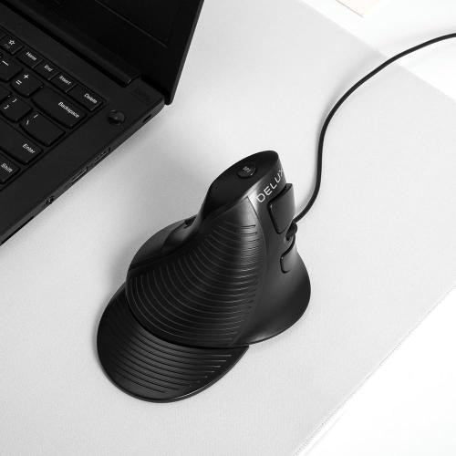 DeLUX Wired Vertical Ergonomic Mouse, with 6 Programmable Buttons, 4200DPI, Removable Palm Rest, Reduces Wrist Pain and Carpal Tunnel for Medium Hands (M618XU-Black)