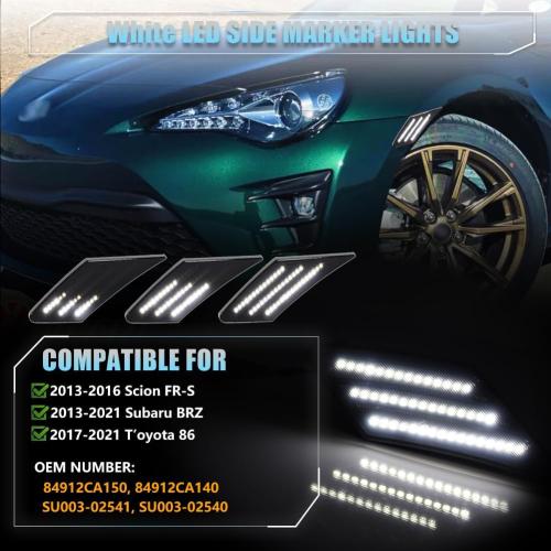 Sequential LED Side Marker Lights for 2013-2016 Scion FR-S, 2013-2021 Suba-ru BRZ, 2017-2021 Toyo-ta 86, Smoked Lens Side Bumper Marker Lights, Scion Front White LED Turn Signal Lamps, 2 PCS