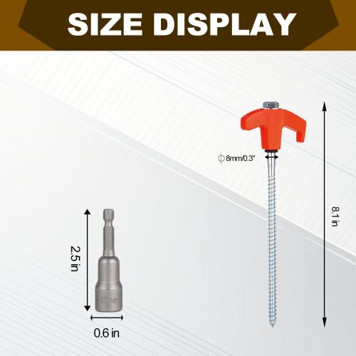 8 Pack Screw in Tent Stakes Heavy Duty,8 Inch Ground Anchors Screw in,Metal Stakes with Hex Head Driver,Camping Tent Accessories.(Orange)