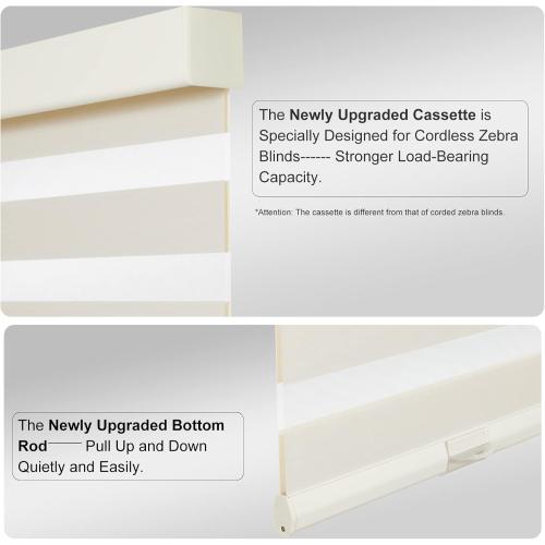 Persilux Cordless Zebra Blinds for Windows (27 W x 72 H, Beige) with Upgraded Cassette Light Filtering Dual Layersfor Day and Night Sheer Roller Shades Thermal Insulated Blinds for Office