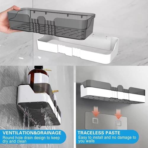 2-Piece Shower Organizer, Detachable, Double-Layer Shower Shelf, No Drilling Required, for Bathroom and Kitchen (Black and White)