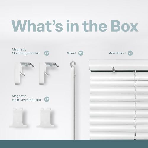 REGAL estate Strong Hold Magnetic Door Mini Blinds, White, 25 x 72 in | No-drill installation, Ideal for offices, kitchens, and magnetic steel entry doors, Light filtering, Cordless 1 in slats