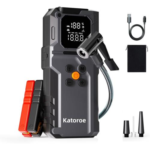 Jump Starter with Air Compressor, 5000A Car Battery Jump Starter (9.0L Gas/7.0L Diesel), 150PSI Tire Inflator 12V Car Battery Jumper Starter Portable with Jumper Cables, LED Light
