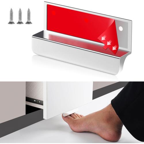 Adhesive Touchless Foot Pulls for Cabinet Trash Can Silvery 4'' Touchless Hands Free Trash Opener for Overlay Kitchen Cabinet Door Bins (1, FH01-Silvery)