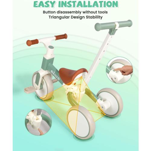 aiwo 5in1 Tricycle for Toddlers 1-3, Toddler Balance Bike for 1 to 4 Year Old Kids Boys Girls First Gift, Ride-on Toys Toddler Bike with Push Handle (Steering)