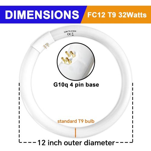 FC8T9/CW 22W and FC12T9/CW 32W Cool White Set, 8 inch T9 22 Watts Circular Light Bulbs, 12 inch 32 Watts Circline Fluorescent Bulb Round Ring Bulb CRI 80, G10q Prong