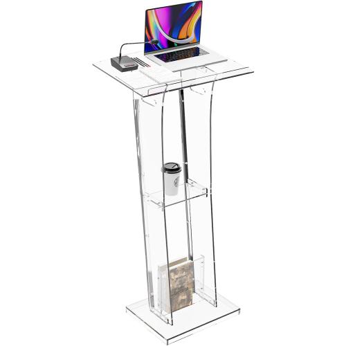 Size 48  Acrylic Clear Lecterns Podium Stand, 48 Inch - Pulpits with Storage Shelf for Churches, Conference, Speeches, Weddings, Classrooms, Professional Presentation Podiums (Transparent)