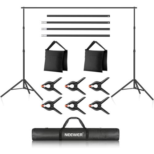 Neewer Photo Studio Backdrop Support System, 10ft/3m Wide 6.6ft/2m High Adjustable Background Stand with 4 Crossbars, 6 Backdrop Clamps, 2 Sandbags, and Carrying Bag for Portrait & Studio Photography