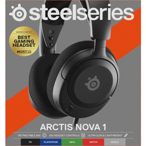 SteelSeries 61606 Arctis Nova 1 Gaming Headphones, Wired, Sealed Type, Compatible with PC, PS5, PS4, Switch, Bi-Directional Microphone, Noise Canceling, Space Audio, Hi-Fi Sound, Adjustable, Black