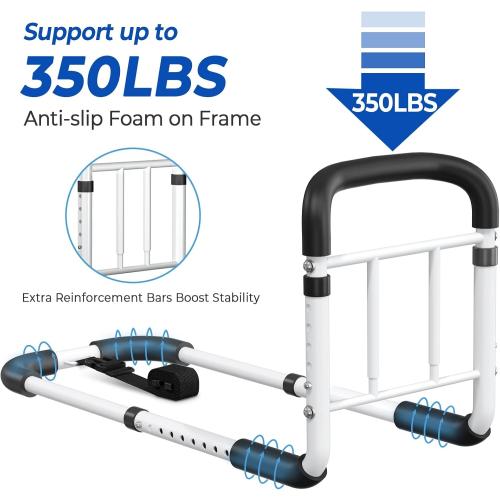 Bed Rails for Elderly Adults - ASTM Approved Adjustable Bed Cane with Non-Slip Ergonomic Handle & Storage Pocket, Bed Railings for Seniors Hold up to 350 LBS, Tool-Free