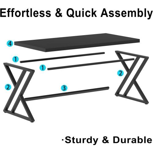 LVB Black Desk, Modern Gaming Writing Computer Desk for Home Office, Metal Wood Study Work PC Computer Table for Bedroom, Industrial Executive Student Workstation Desk, 47 Inch, Black Oak