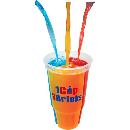 WesCup – World's First Ever 3-Compartment Reusable Souvenir Drinking Cup with 3 Straws for Hot and Cold drinks, BPA free, Dishwasher Safe - 24oz