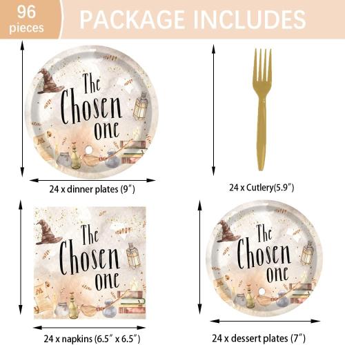 96PCS Magical Wizard The Chosen One Plates and Napkins Boys Witch Wizard Magic Halloween Happy 1st Birthday Tableware Set Vintgage Castle Owl Party Table Decorations Favors Serves 24 Guests