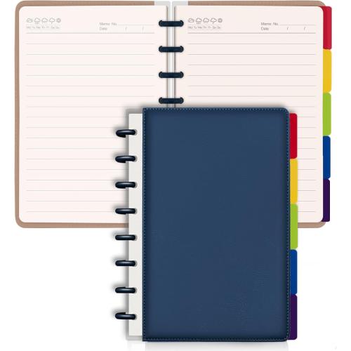 MOSA BEAR Discbound Notebook Spiral Journal with Removable Pages 180 Wide Ruled Disc Planner with 6 Binder Dividers for Work Meeting School