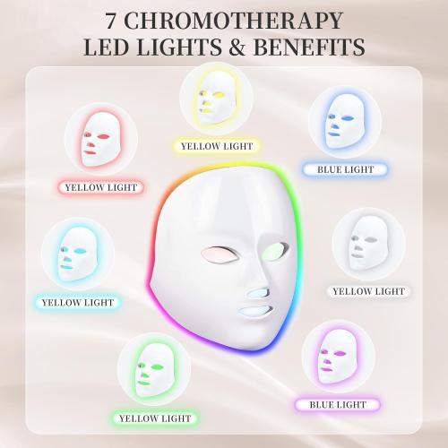 LED Face Mask Light Therapy, Red Light Therapy Mask with 7 Colors, 850nm Infrared & Red Light Therapy for Face, Portable Anti-Aging Skin Rejuvenation Tool with Timer for Home Use