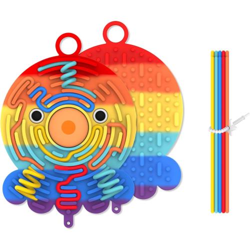 Silicone Sensory Activity Board,Double-Sided Busy Board for Fine Motor Skill,Fidget Toy for Calming, Stress, Anxiety, ADHD, Autism, Silent, No Mess, Kids 3  & Adults(Octopus,Colorful)