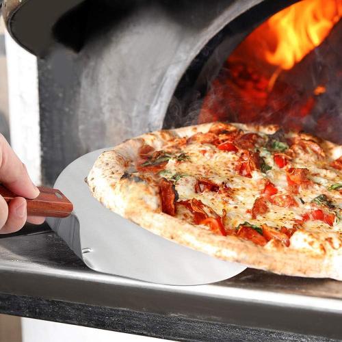 UTENEW Stainless Steel Pizza Spatula Peel Shovel Cake Lifter Wood Handle Plate Holder Baking Tool Baking Homemade Pizza 8Inch