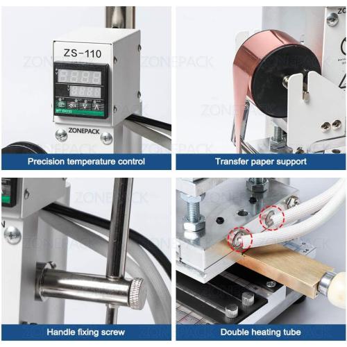 ZONEPACK Hot Foil Stamping Machine with Sliding Positioning Plate Tipper Stamper Bronzing Card Foil Custom Logo Embossing for PVC Leather PU and Paper Heat Press 110V ZS-110 Upgrade Version