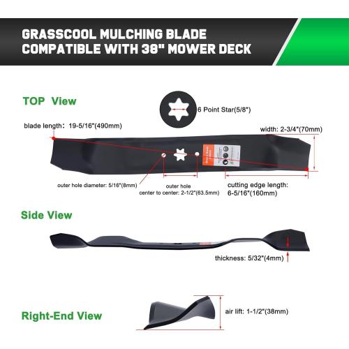 Grasscool 942-0610A Mulching Blades for Bolens Cub Cadet Troy Bilt Huskee LT3800 MTD Murray 38 inch Deck Lawn Mower Replace for 742-0610 742-0610A 942-0610 (2 Pack)