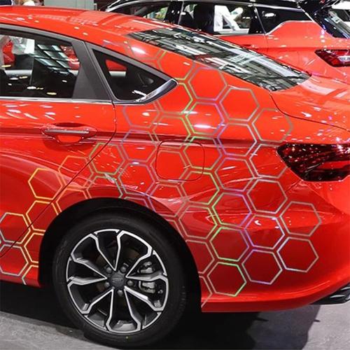 48 Grids Honeycomb Hexagon Pattern Car Vinyl Stickers Racing Sports DIY Decal Self-Adhesive Auto Side Door Stickers Car Exterior Decoration Accessories (Holographic Laser, 33.46 x 78.74)