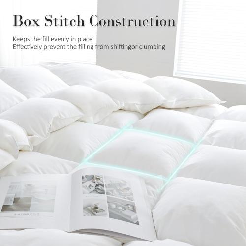 SHOUREN White Luxurious Goose Feather Down Fiber Comforter, All Season Hotel Collection Bed Comforter，Ultra Soft 100% Cotton Duvet Insert with Corner Tabs,