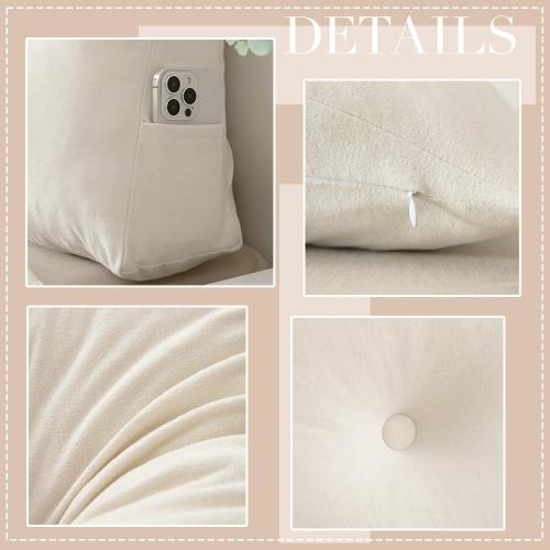 White Triangular Wedge Headboard Pillows Twin XL Dorm Headboard Long Backrest Positioning Support Reading Bolster Pillow Side Pockets Wedge Pillow College Dorm Room Essentials Bed Bedroom Decor White